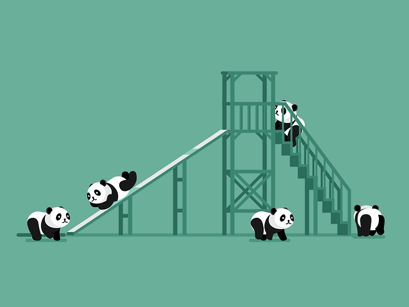 Gif of pandas up and down a ladder